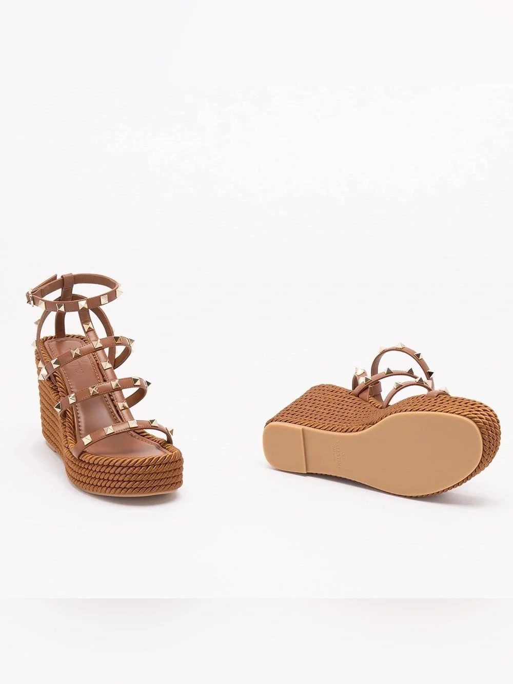 VALENTINO GARAVANI Rockstud 110 leather espadrilles wedges sandals